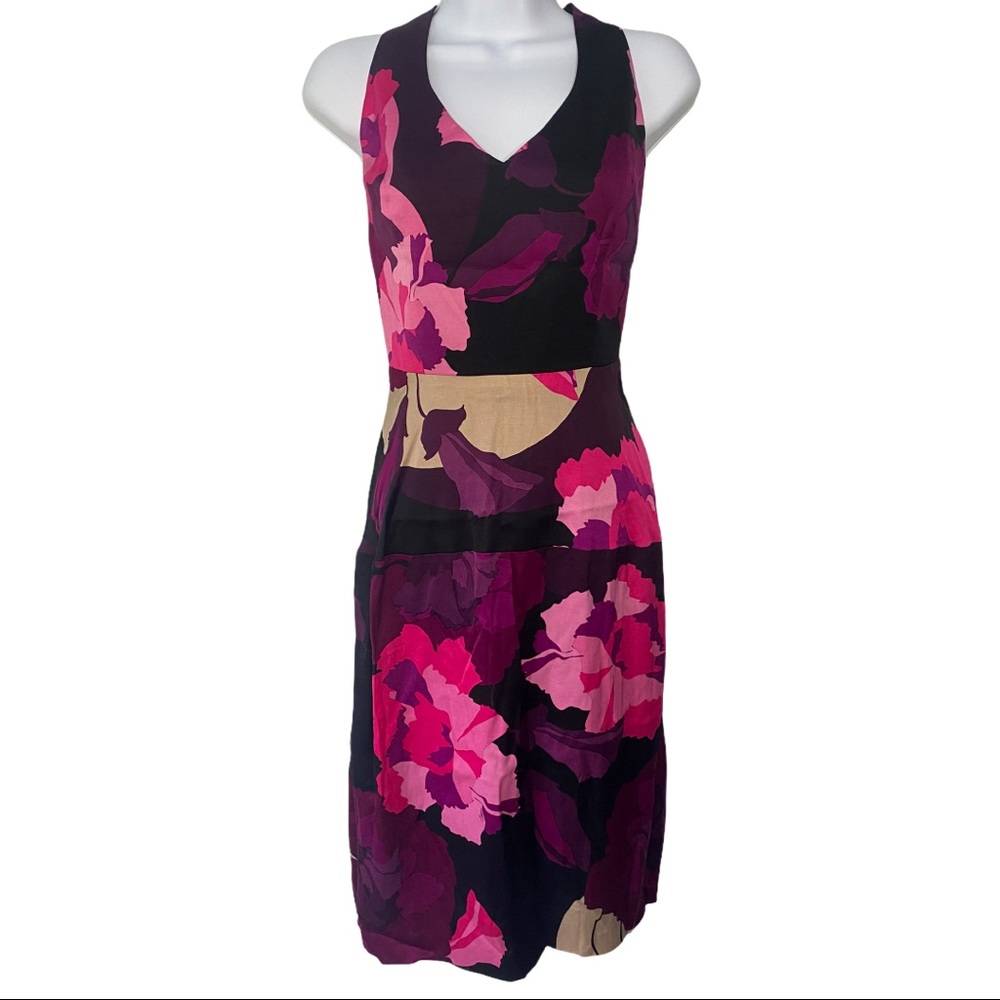 Trina Turk Midi Floral Black Pink Sleeveless Dress
